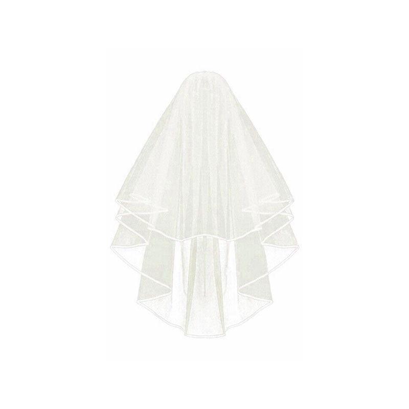 Bridal 2 Layer Wedding Veil with Comb Satin Edge Short Tulle for Women White Ivory - White