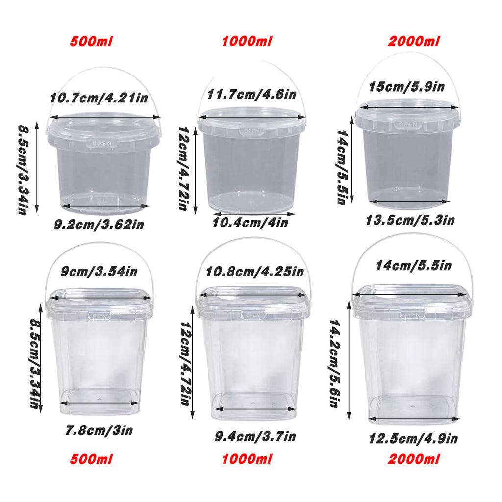 20pcs Plastic Round Bucket with Lid Transparent Portable Storage Gift Container - Round 1000ml