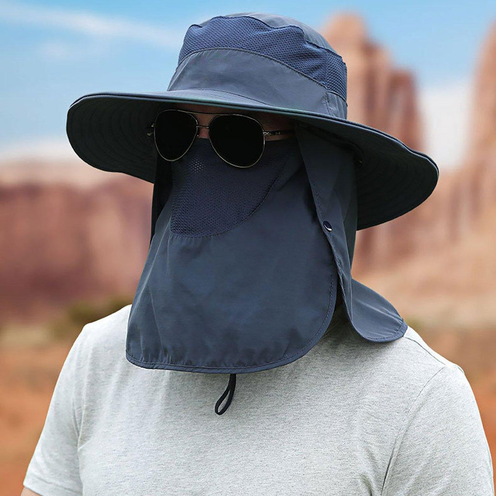 2PCS Outdoor Fisherman Hat Men Women Sun Protection Fishing Cap Bucket Hat - Navy
