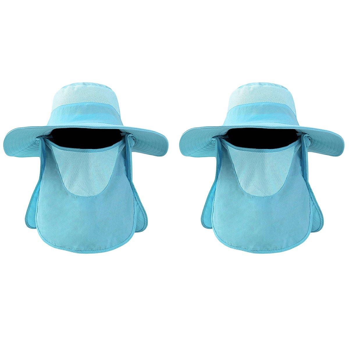 2PCS Outdoor Fisherman Hat Men Women Sun Protection Fishing Cap Bucket Hat - Navy
