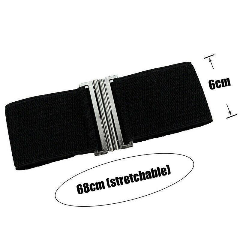 Women Elastic Waist Belt Stretch Cinch Wide Band with Metal Buckle for Dress 3Colours - White