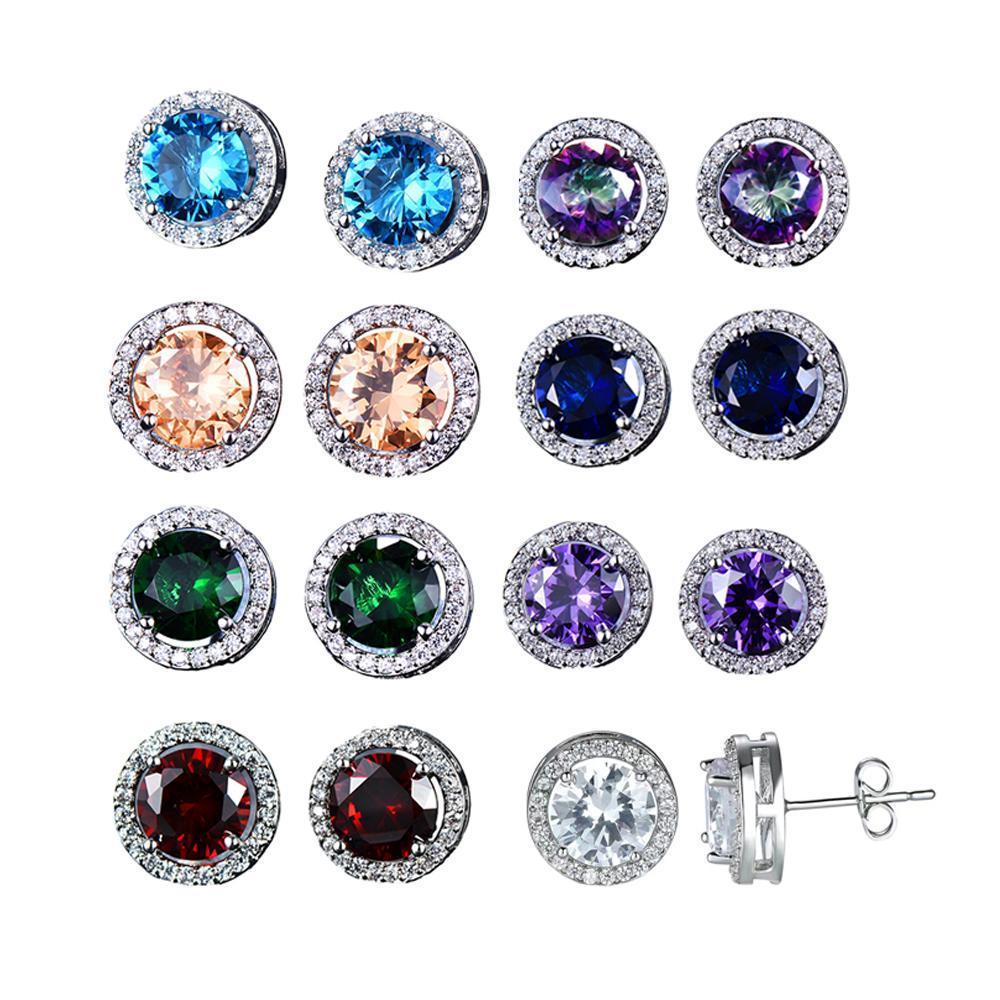 Female Round Zircon Stud Earrings Full Diamond Boucle Big Hollow Cubic Gift - Colourful