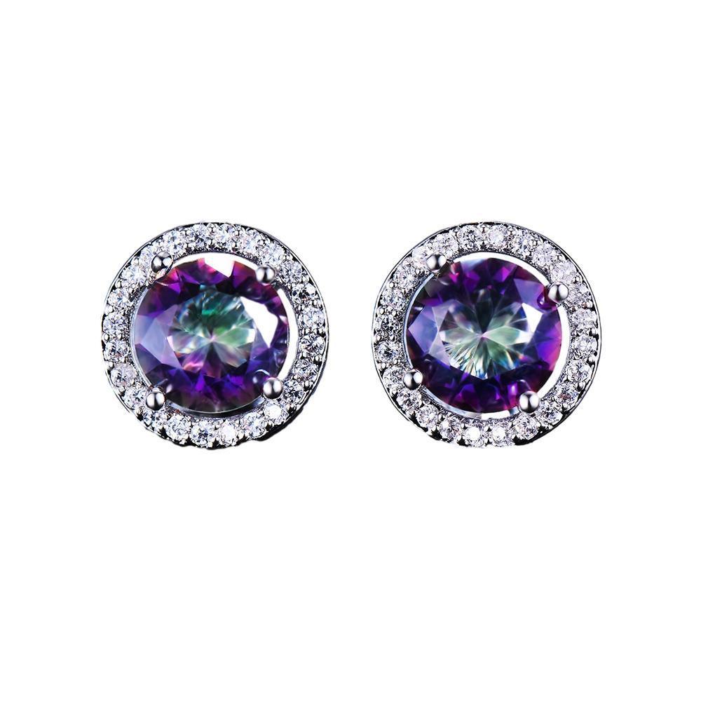 Female Round Zircon Stud Earrings Full Diamond Boucle Big Hollow Cubic Gift - Colourful