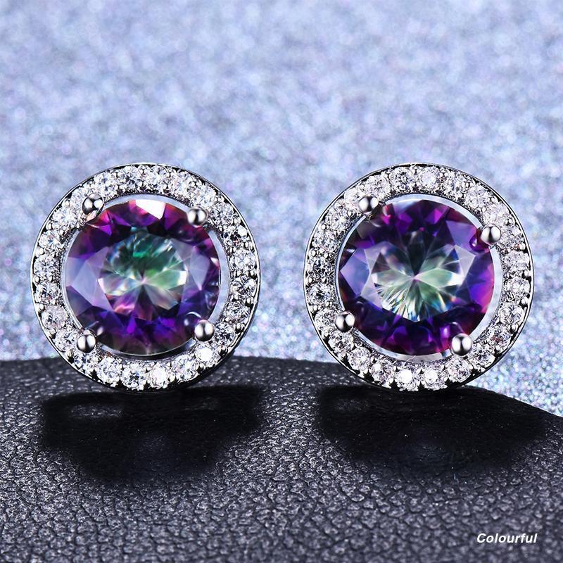 Female Round Zircon Stud Earrings Full Diamond Boucle Big Hollow Cubic Gift - Green