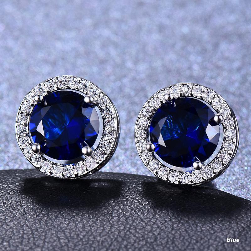 Female Round Zircon Stud Earrings Full Diamond Boucle Big Hollow Cubic Gift - Green