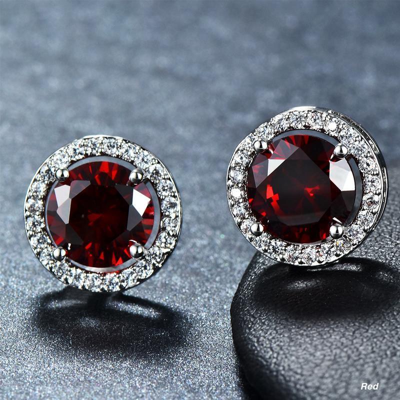 Female Round Zircon Stud Earrings Full Diamond Boucle Big Hollow Cubic Gift - Green