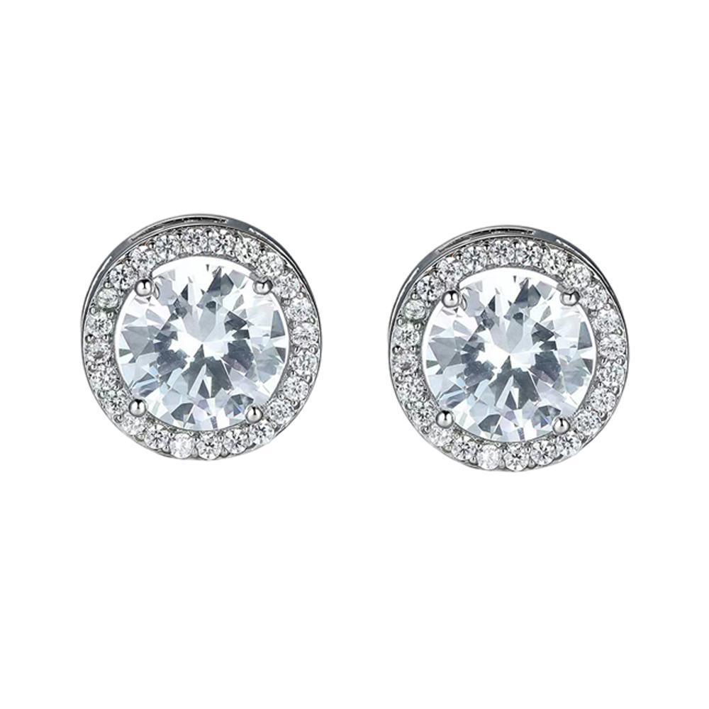 Female Round Zircon Stud Earrings Full Diamond Boucle Big Hollow Cubic Gift - Green