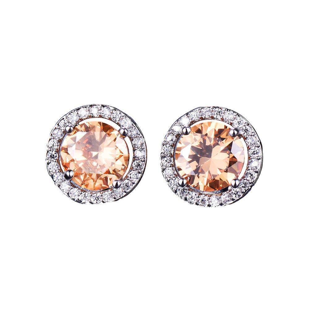 Female Round Zircon Stud Earrings Full Diamond Boucle Big Hollow Cubic Gift - Green