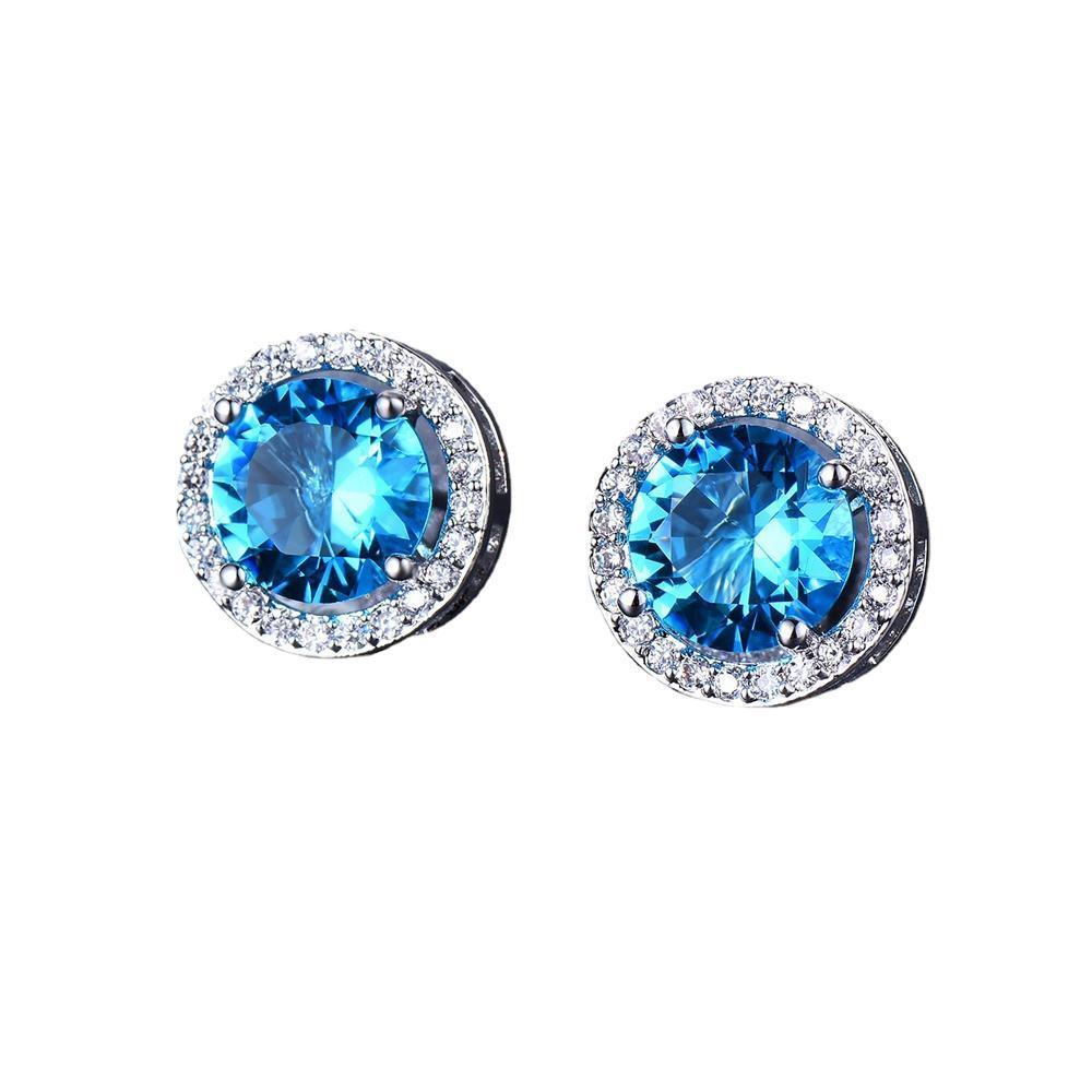 Female Round Zircon Stud Earrings Full Diamond Boucle Big Hollow Cubic Gift - Green