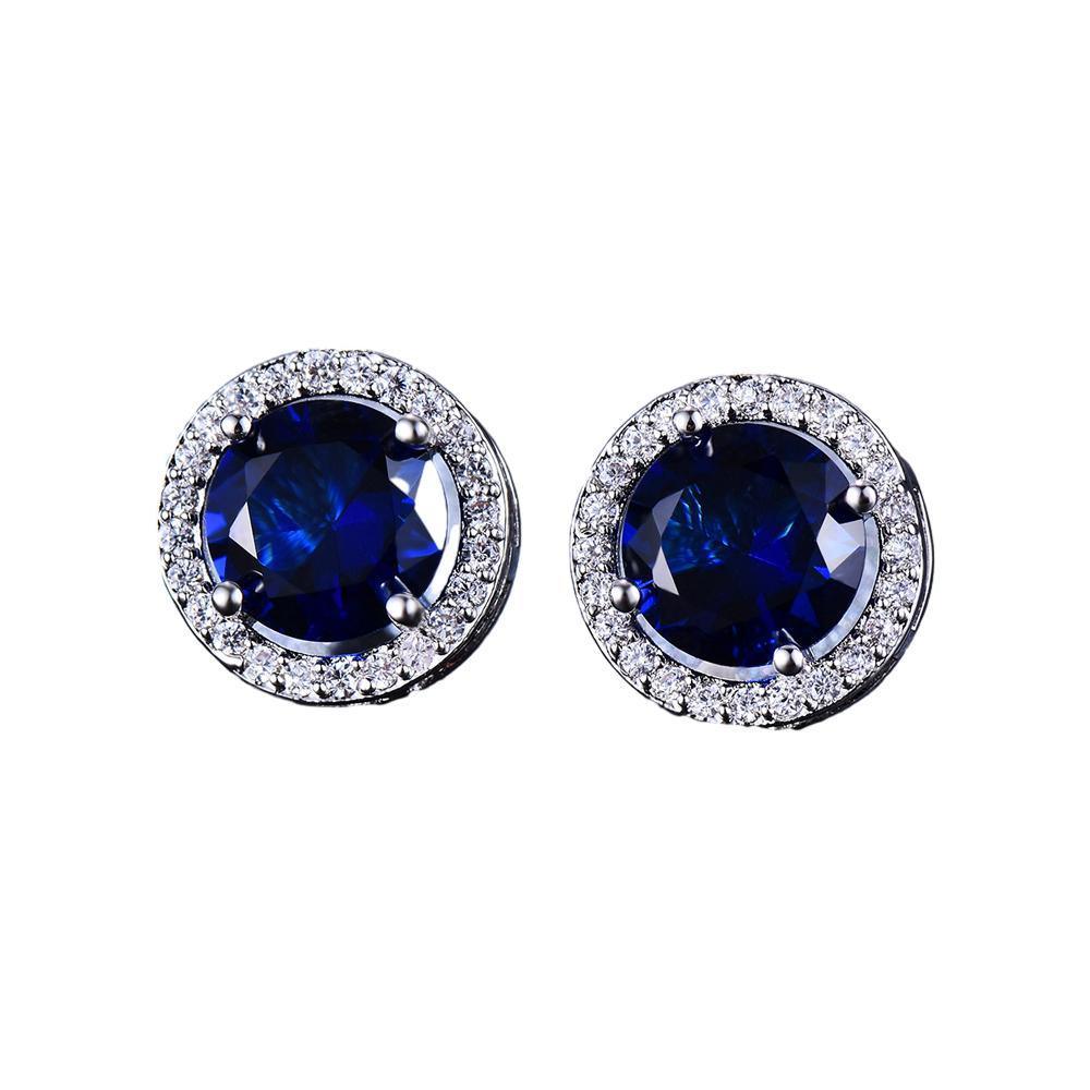 Female Round Zircon Stud Earrings Full Diamond Boucle Big Hollow Cubic Gift - Green