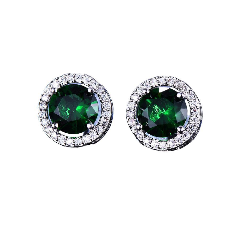 Female Round Zircon Stud Earrings Full Diamond Boucle Big Hollow Cubic Gift - Green