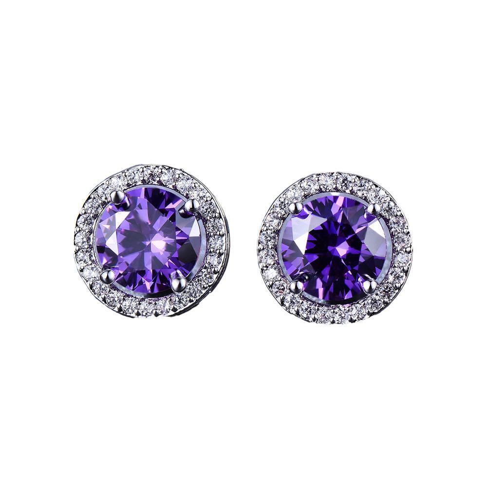 Female Round Zircon Stud Earrings Full Diamond Boucle Big Hollow Cubic Gift - Green