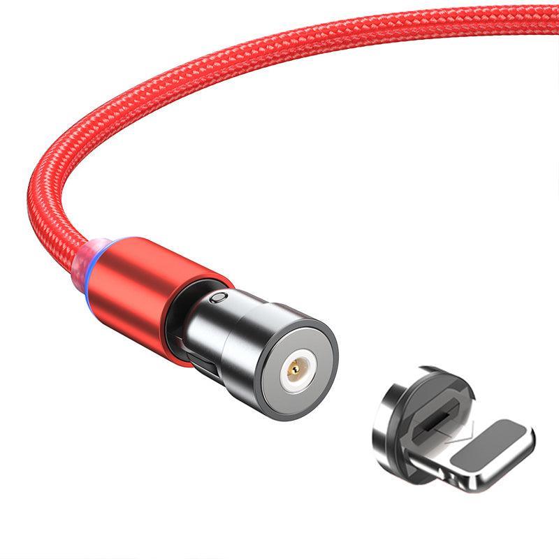 1m 2m Braided Charging Cable with Detachable Connectors for Type C Micro Lightning - Magnet Cable-Red-Type C-2M