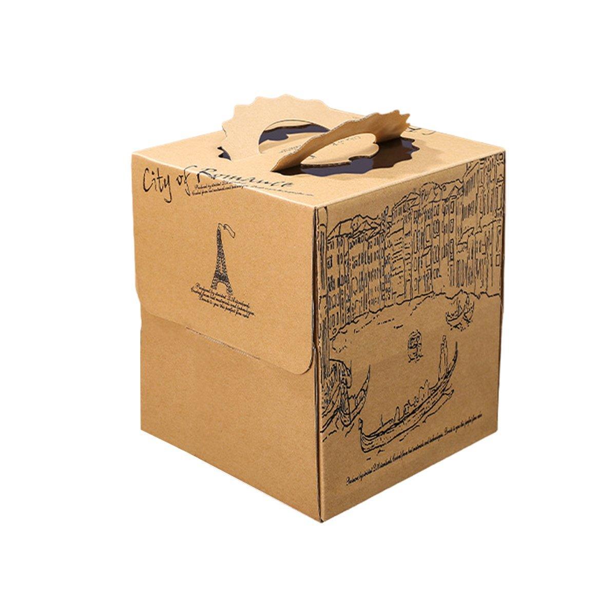 10pcs Elegant European Style Kraft Paper Cake Boxes Dessert Packaging Containers - Double Height - 8inch