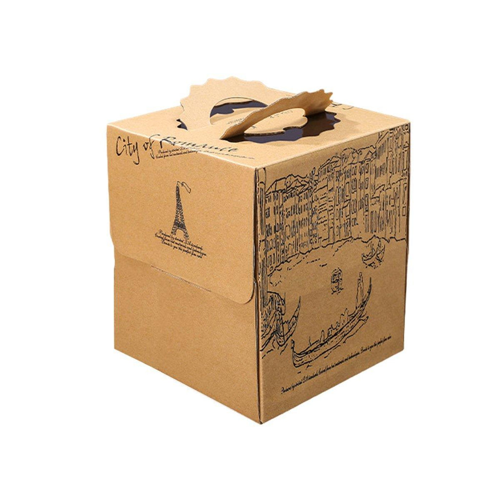 10pcs Elegant European Style Kraft Paper Cake Boxes Dessert Packaging Containers - Single Height - 6inch