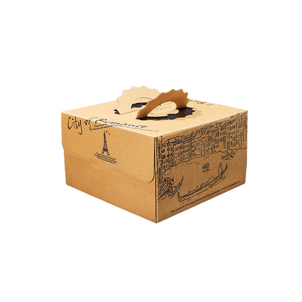 10pcs Elegant European Style Kraft Paper Cake Boxes Dessert Packaging Containers - Single Height - 6inch