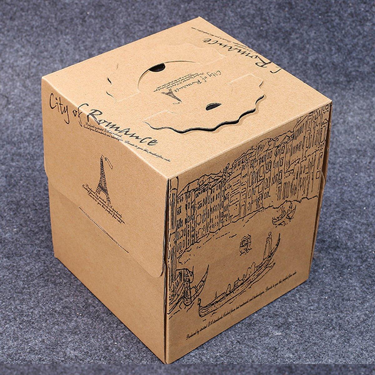 10pcs Elegant European Style Kraft Paper Cake Boxes Dessert Packaging Containers - Single Height - 8inch