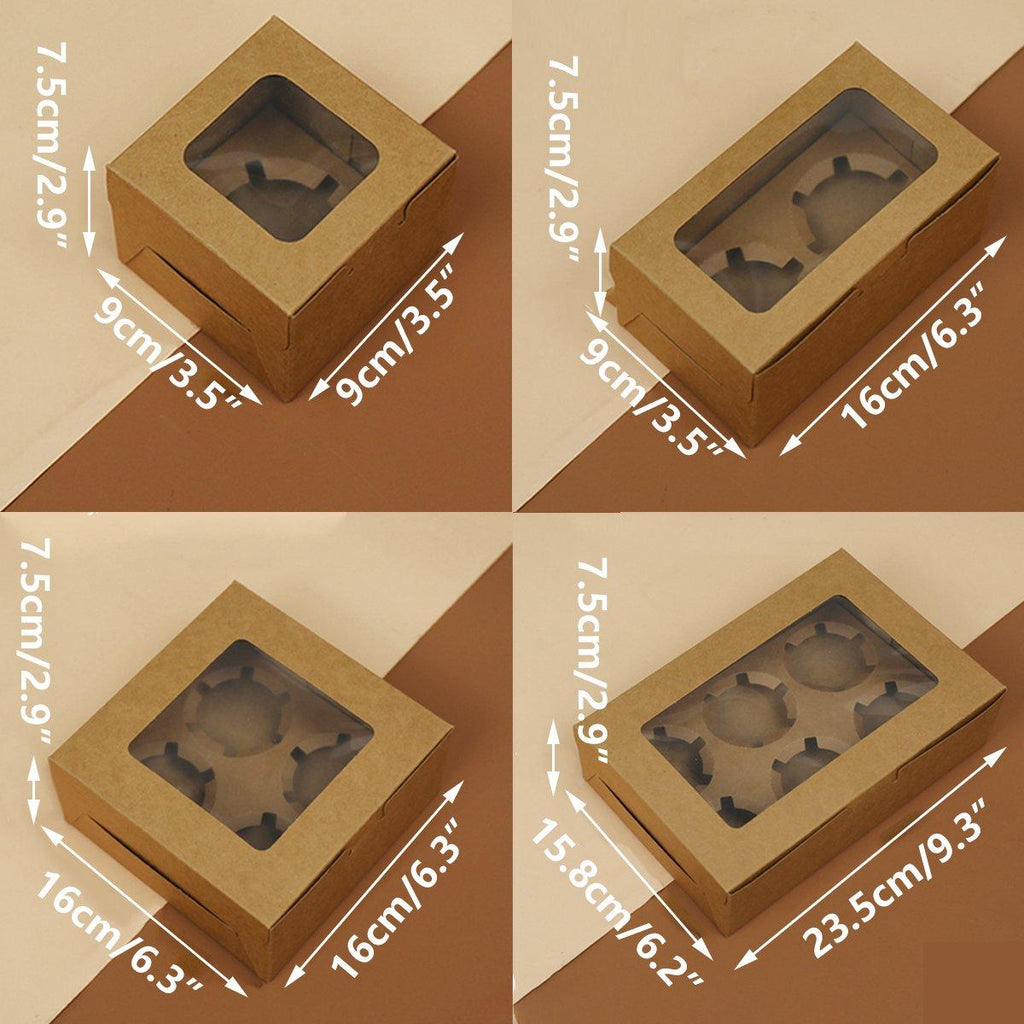 25Pcs Paper Cupcake Box with Window for Party Wedding Bakery Gift Packaging - 2 Holes