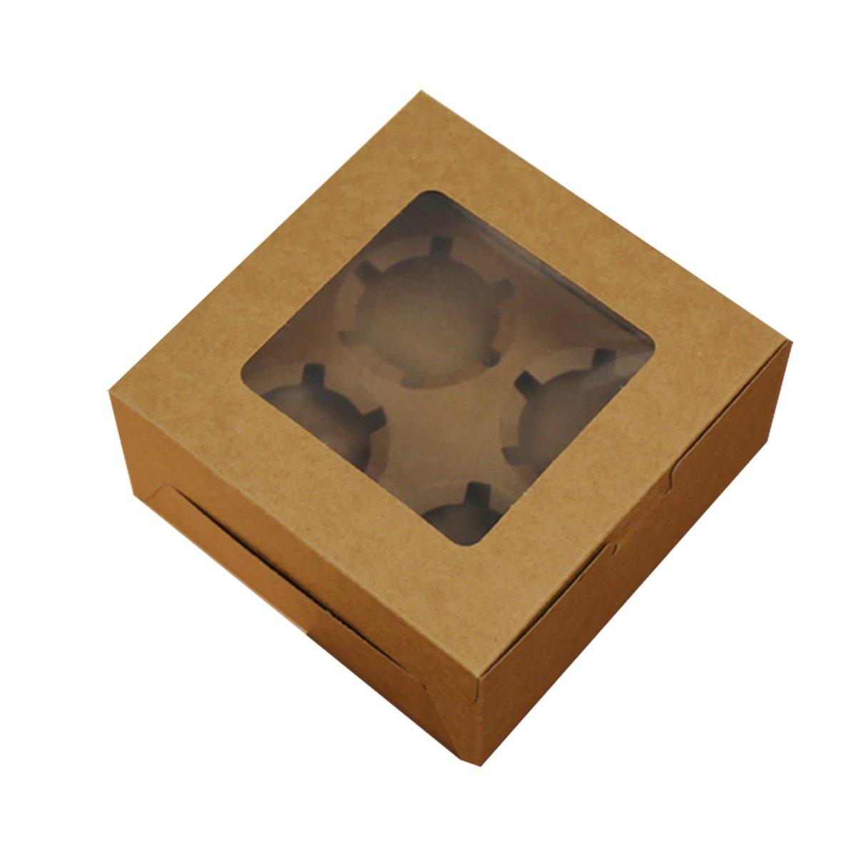 25Pcs Paper Cupcake Box with Window for Party Wedding Bakery Gift Packaging - 2 Holes