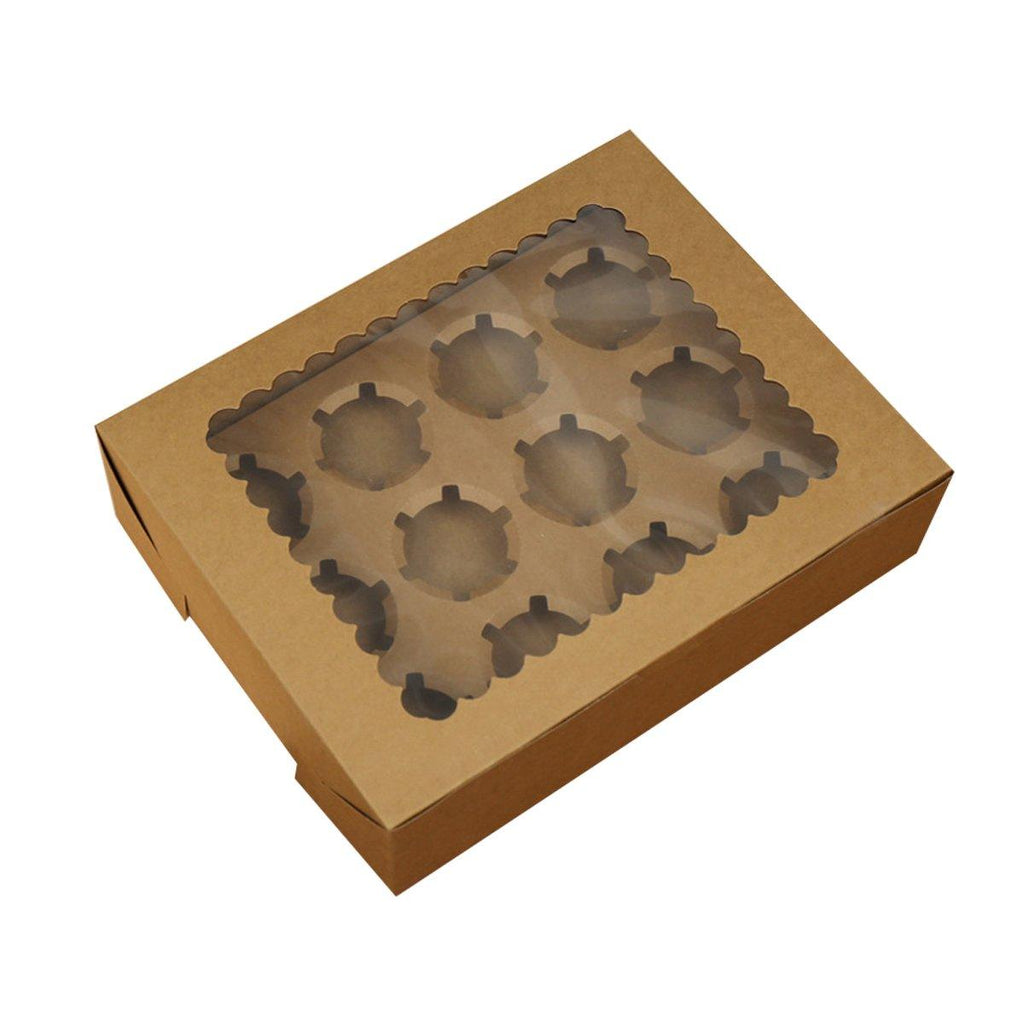 25Pcs Paper Cupcake Box with Window for Party Wedding Bakery Gift Packaging - 6 Holes