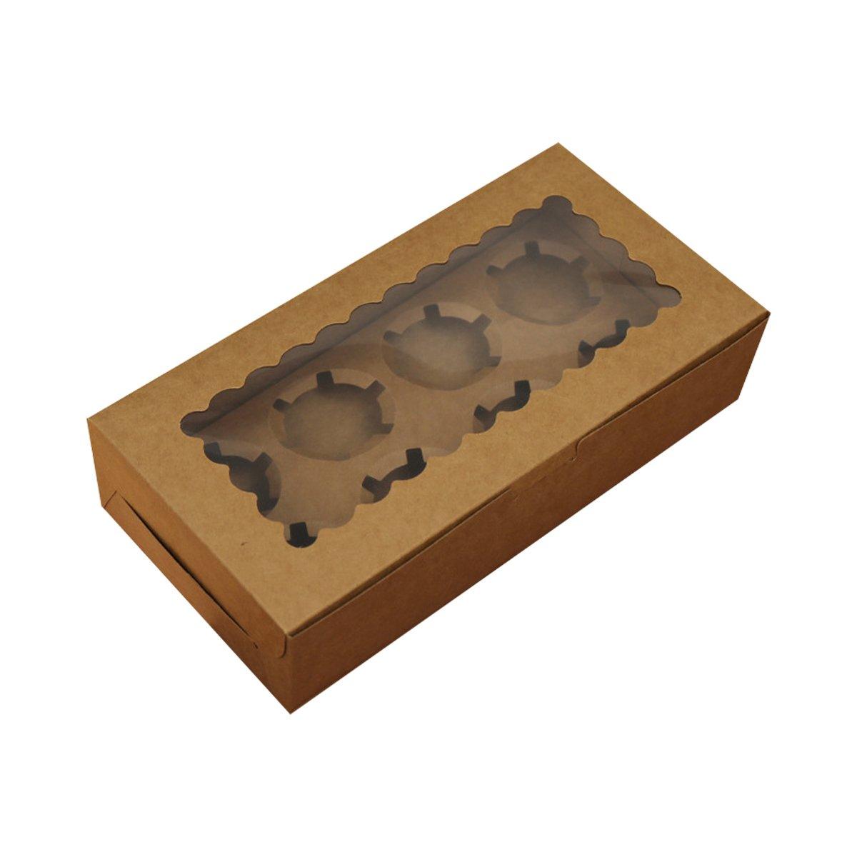 25Pcs Paper Cupcake Box with Window for Party Wedding Bakery Gift Packaging - 6 Holes