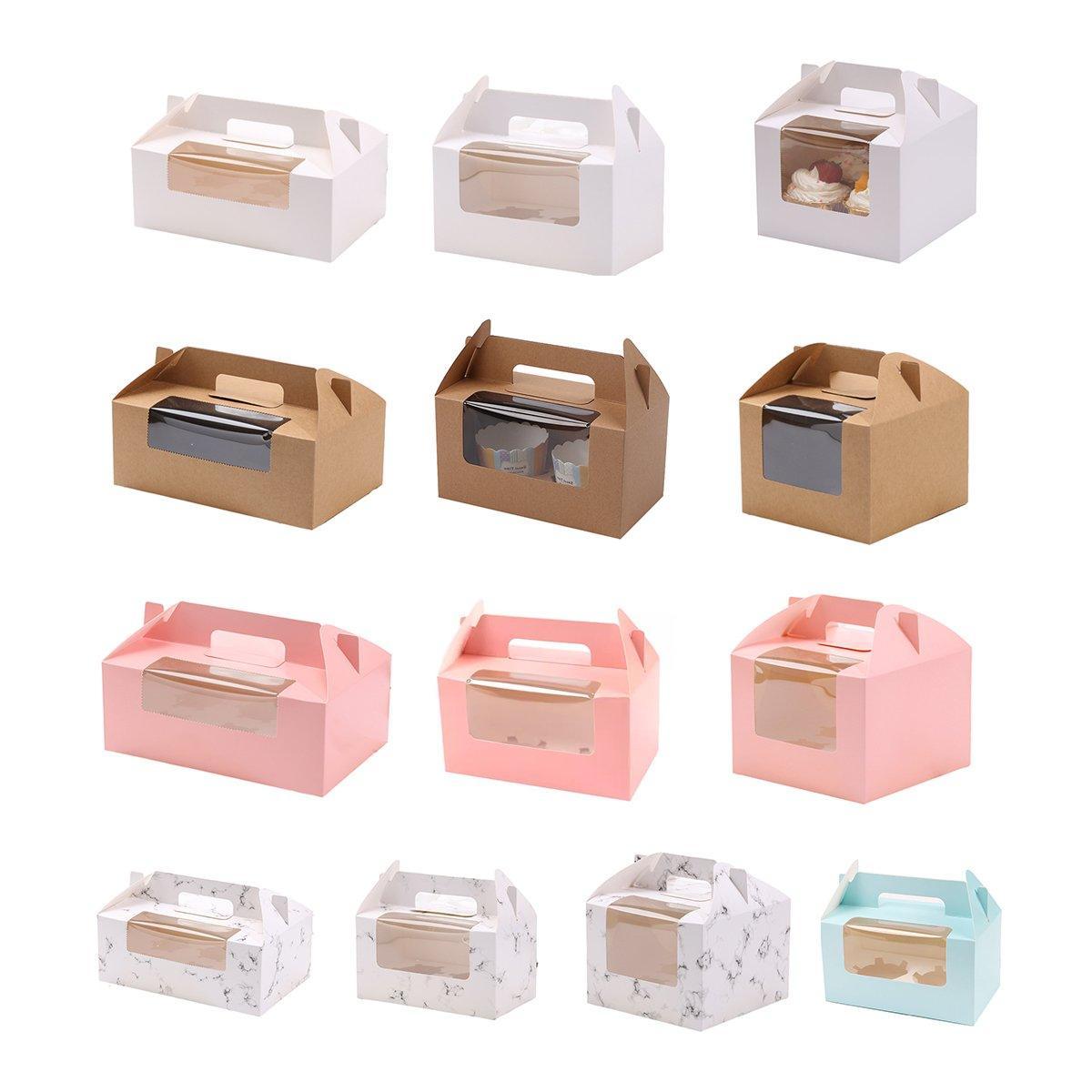 25pcs Portable Cupcake Packaging Box with Transparent Window for Easy Opening - Marble-6Cup