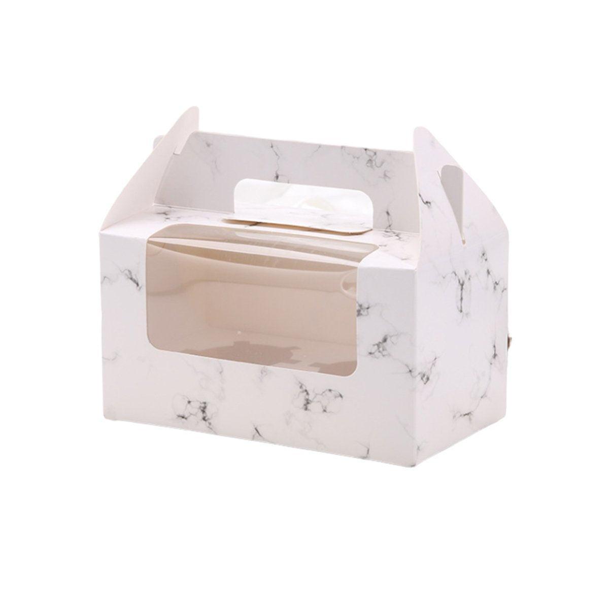 25pcs Portable Cupcake Packaging Box with Transparent Window for Easy Opening - Marble-6Cup