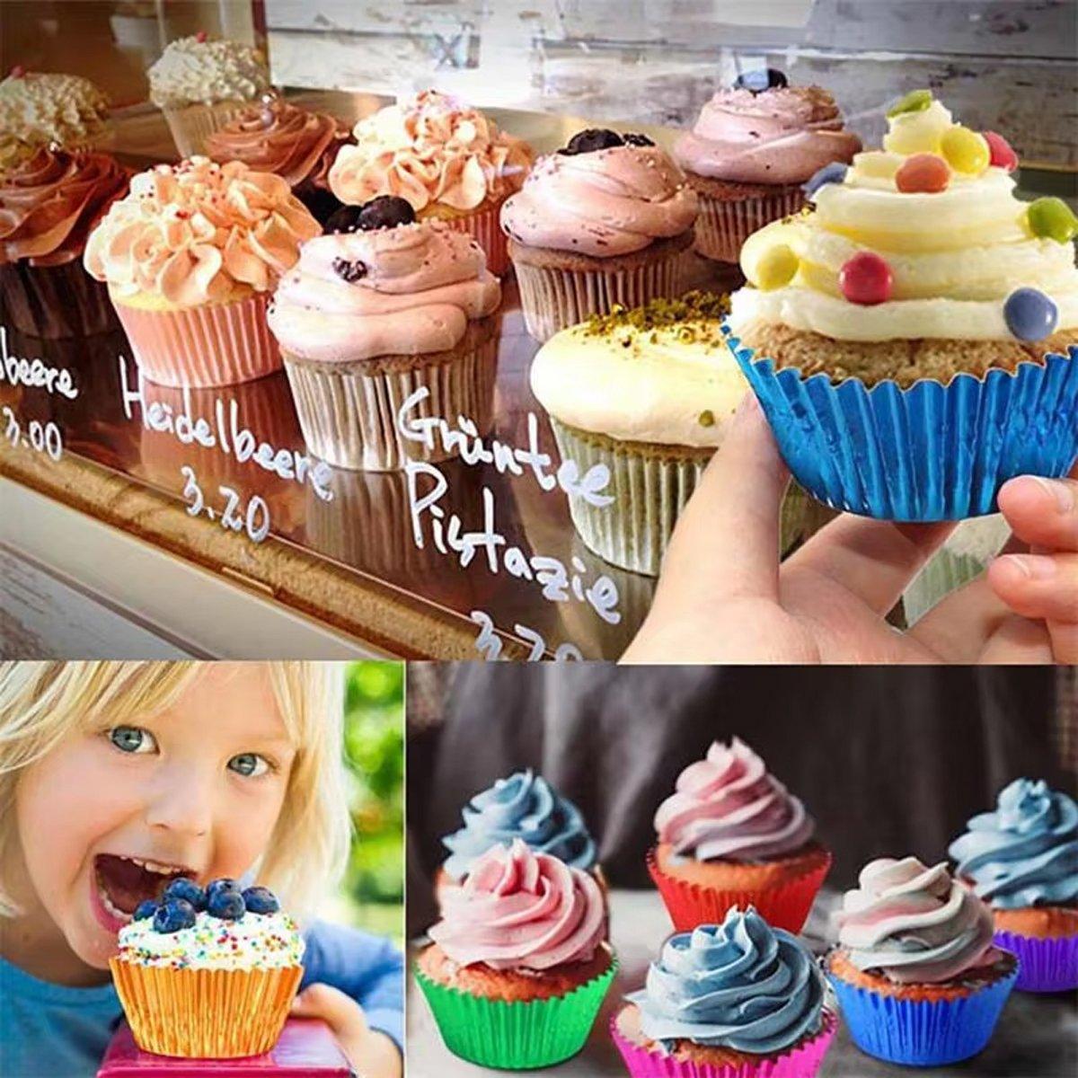 200 Pcs Colored Baking Paper Cupcake Trays Muffin Liners for Party Baking - Pink