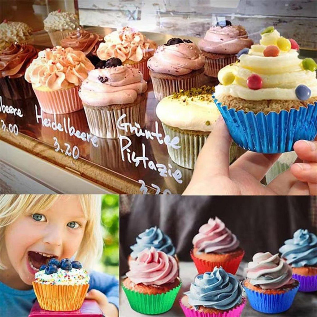 200 Pcs Colored Baking Paper Cupcake Trays Muffin Liners for Party Baking - Rose Gold
