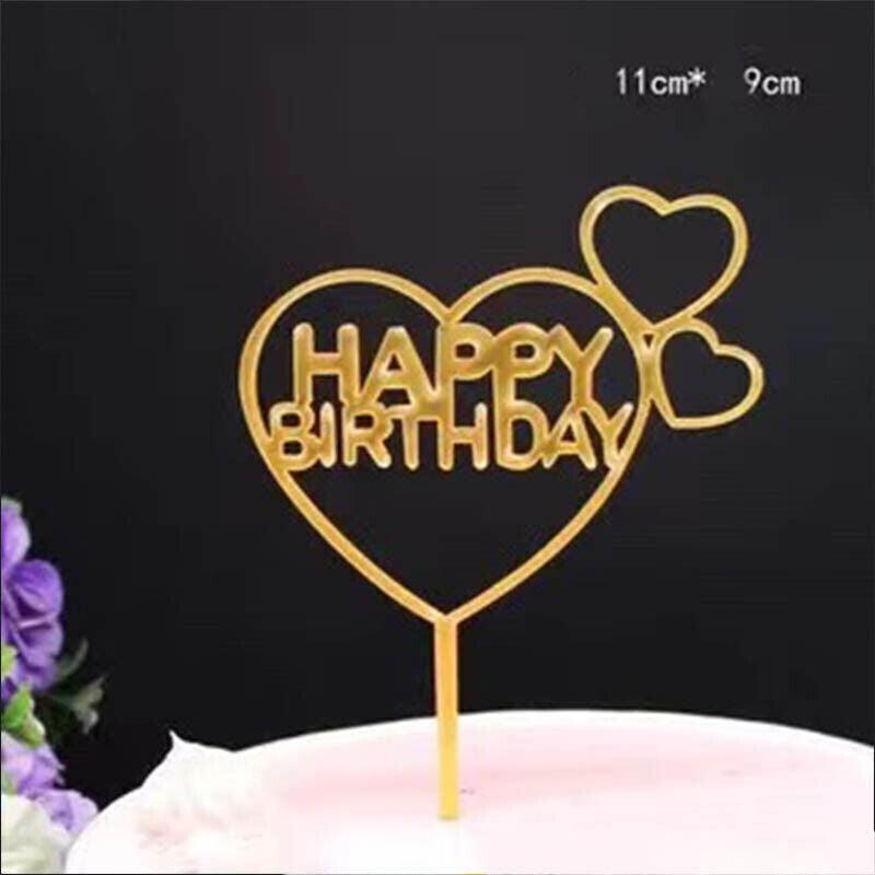 Happy Birthday Acrylic Cake Topper Cake Decoration Golden Silver Party - Colourful-Heart