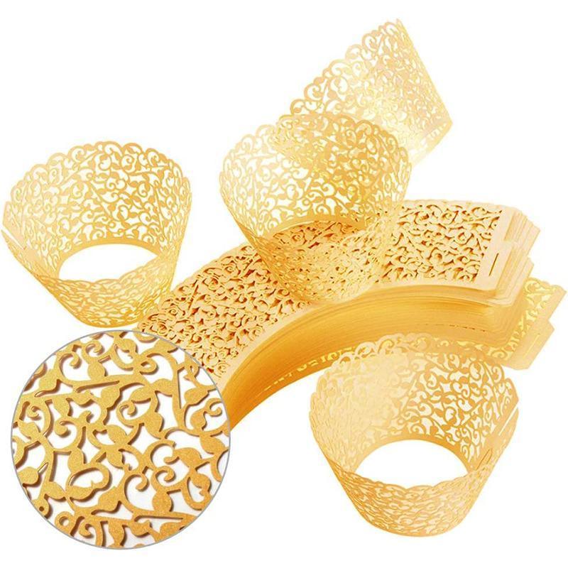 25pcs Laser Cut Cupcake Wrappers Wedding Party Baking Decorations in 8 Colours - Black