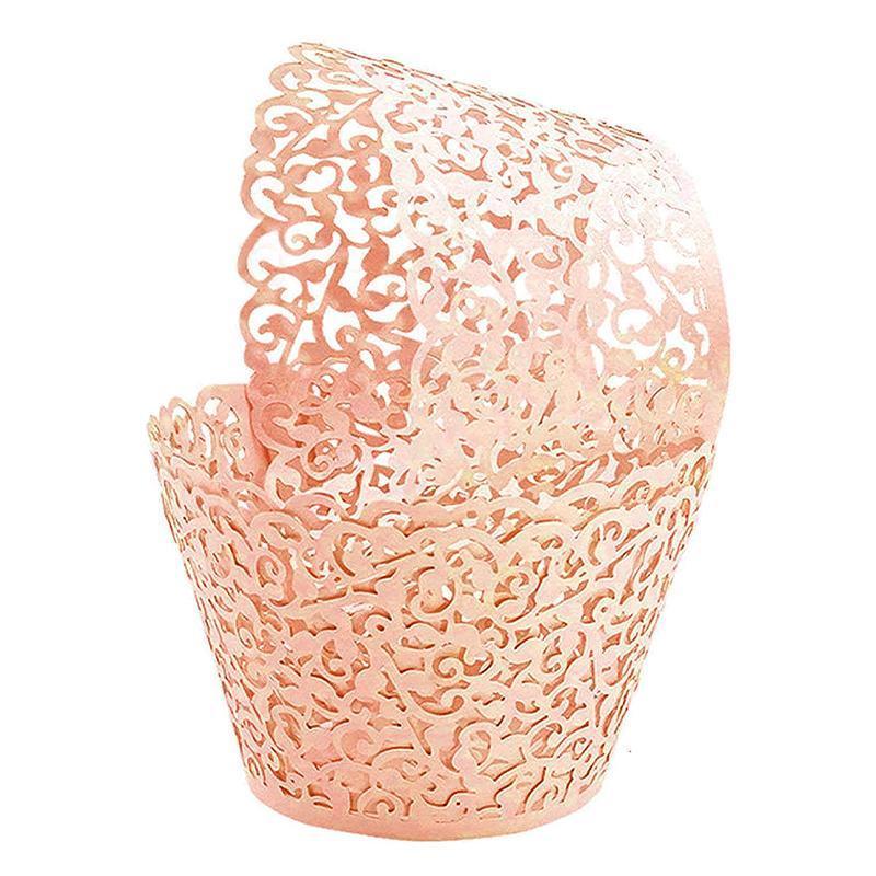 25pcs Laser Cut Cupcake Wrappers Wedding Party Baking Decorations in 8 Colours - Black
