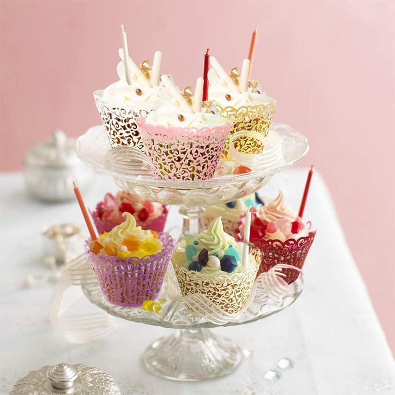 25pcs Laser Cut Cupcake Wrappers Wedding Party Baking Decorations in 8 Colours - White