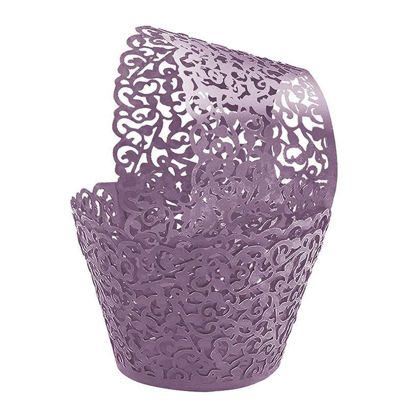 25pcs Laser Cut Cupcake Wrappers Wedding Party Baking Decorations in 8 Colours - White