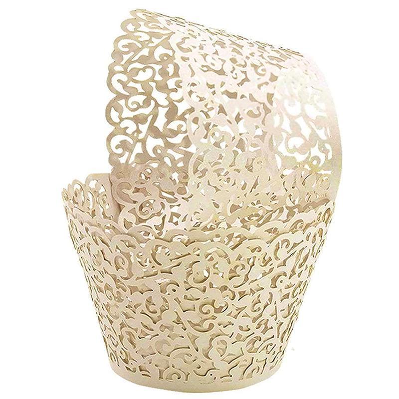 25pcs Laser Cut Cupcake Wrappers Wedding Party Baking Decorations in 8 Colours - White