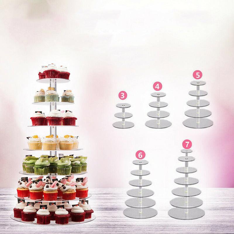 Acrylic Cupcake Tower 3 4 5 6 7 Tier Clear Cake Stand for Wedding Party - 6 Tiers