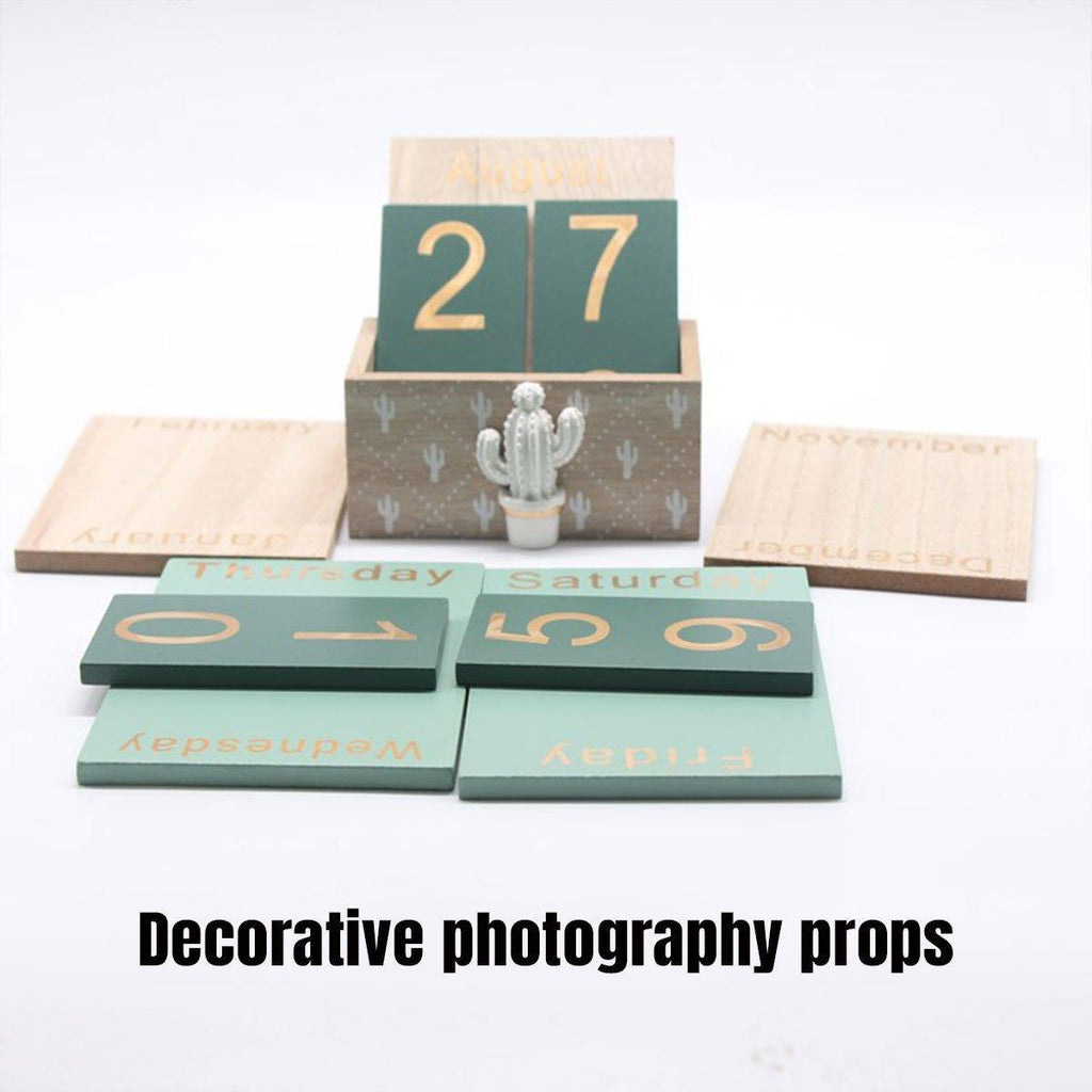 Rustic Wooden Perpetual Desk Calendar DIY Block Calendar Office Desktop Decor - Pineapple