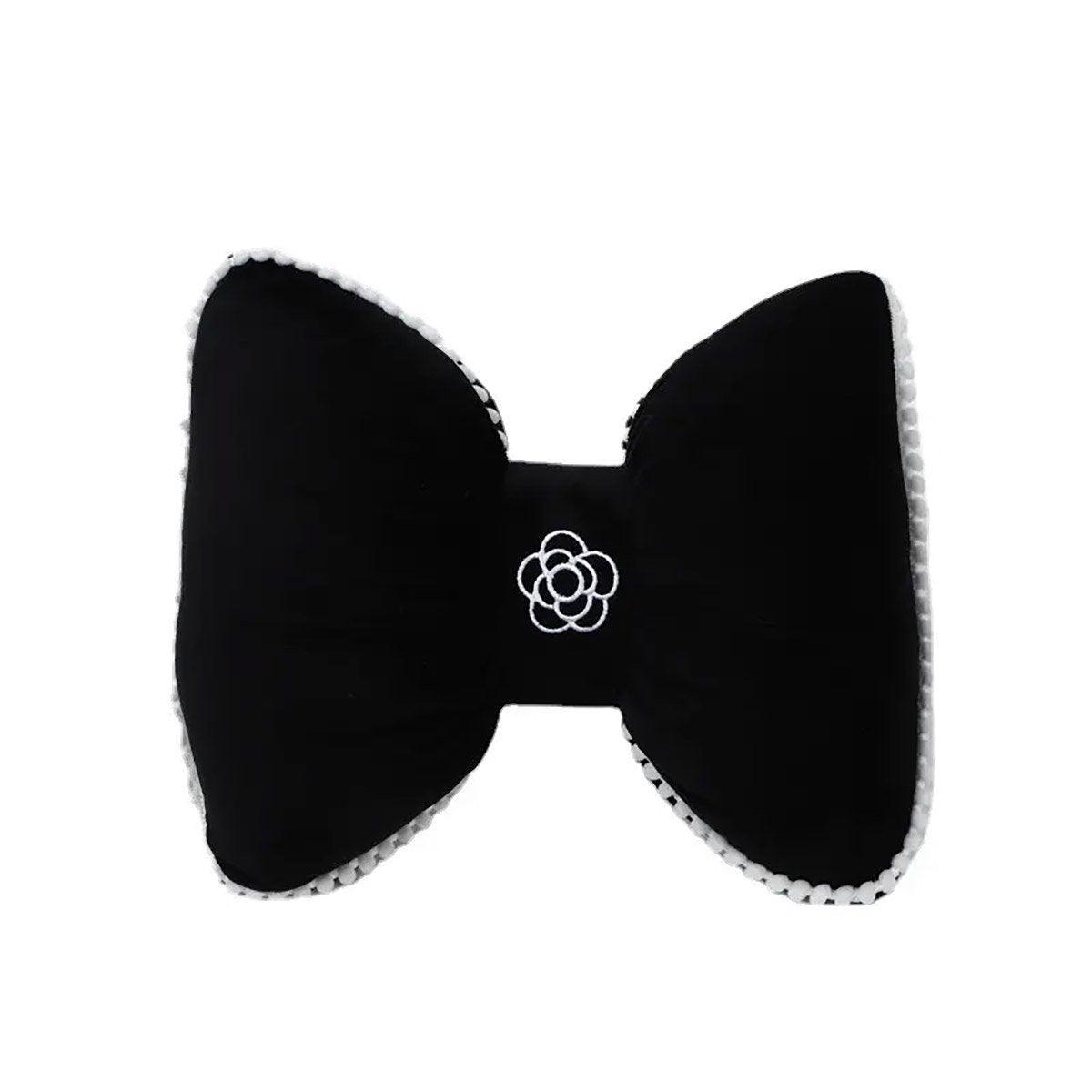 Black Bowknot Neck Pillow Plush Bow Tie Soft Plush Car Headrest Waist Support - Headrest