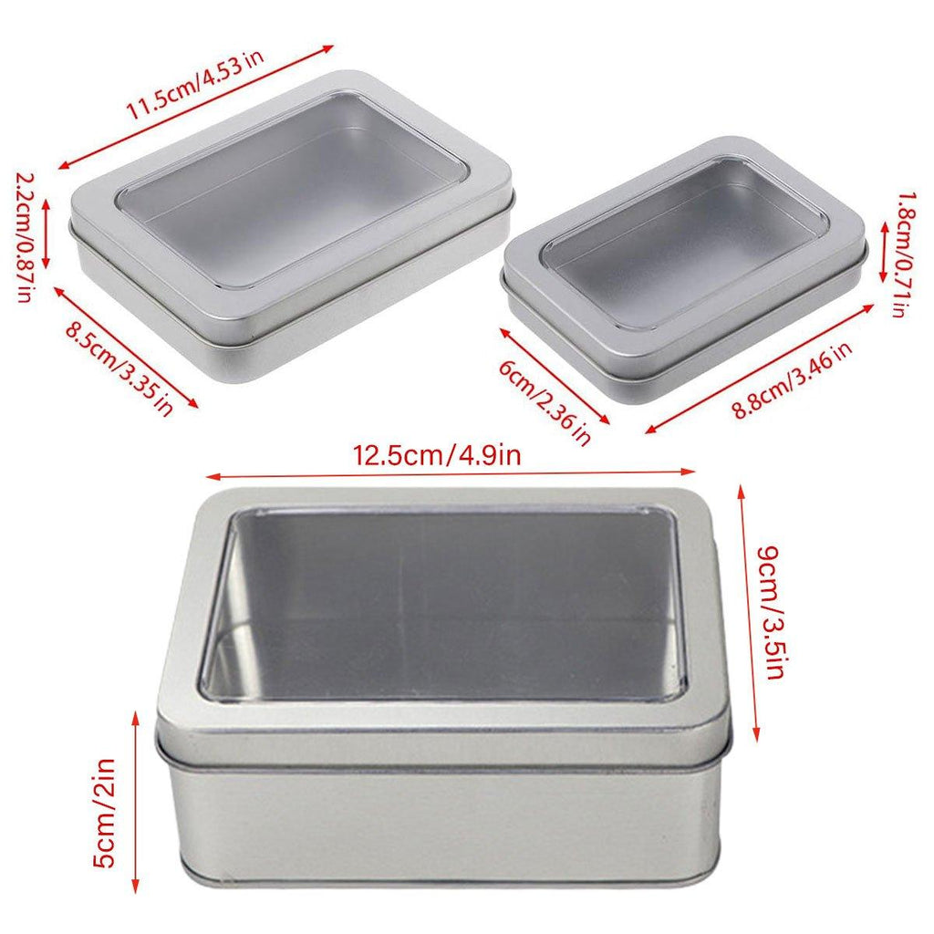 10pcs Metal Iron Box with Open Window Storage Rectangle Packaging Containers - 12.5x9x5cm