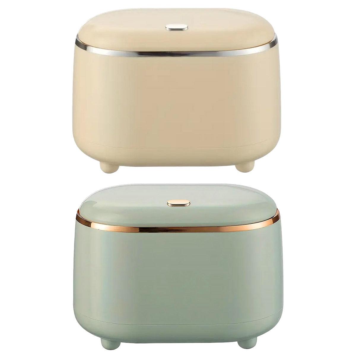 Small Desktop Trash Can Oval Pop Up Lid Rubbish Bin Waste Organizer Container - Green