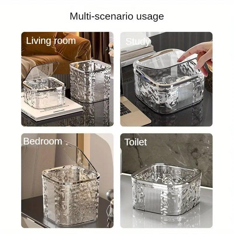 Desktop Mini Trash Can Small Waste Bin Storage Bucket for Office Kitchen Home - White-S