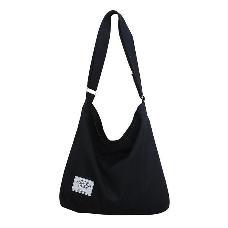 Womens Large Canvas Handbag Ladies Travel Messenger Shoulder Bag Hobo Tote Purse - Black