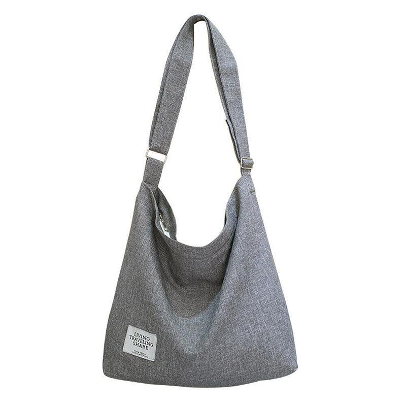 Womens Large Canvas Handbag Ladies Travel Messenger Shoulder Bag Hobo Tote Purse - Light Grey