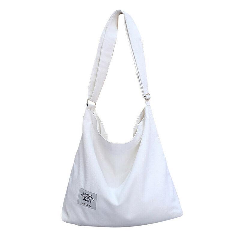 Womens Large Canvas Handbag Ladies Travel Messenger Shoulder Bag Hobo Tote Purse - White