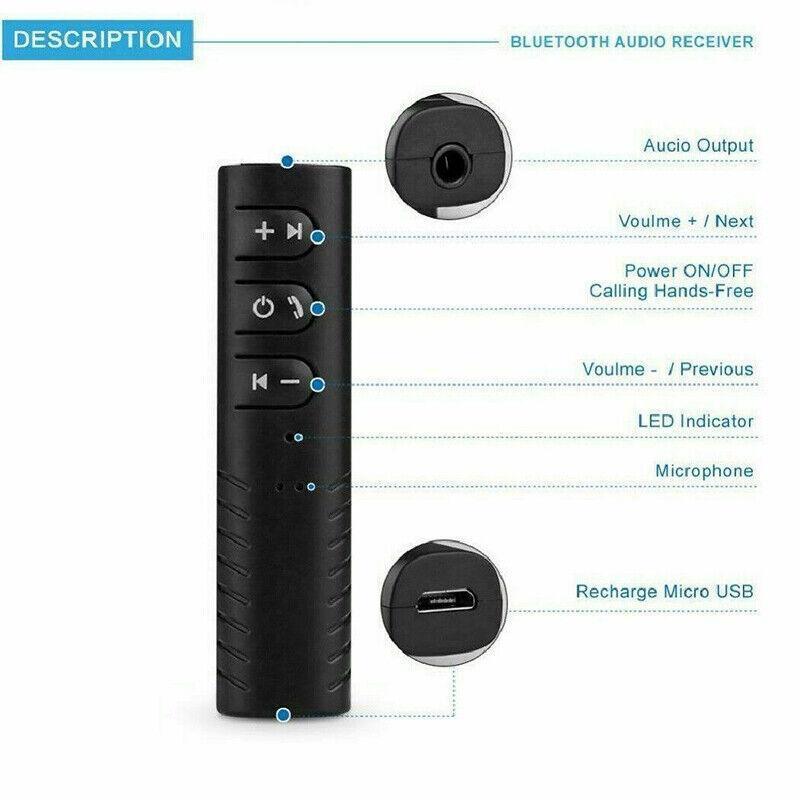 Bluetooth 5.0 Audio Receiver Wireless 3.5mm AUX Music Adapter for Car Home Stereo - Black