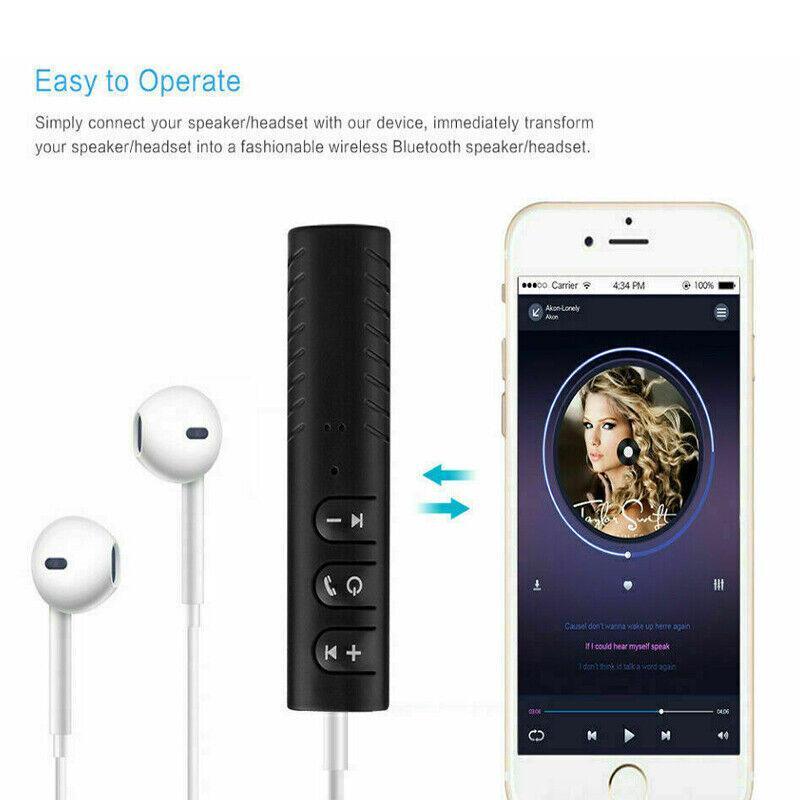 Bluetooth 5.0 Audio Receiver Wireless 3.5mm AUX Music Adapter for Car Home Stereo - Black