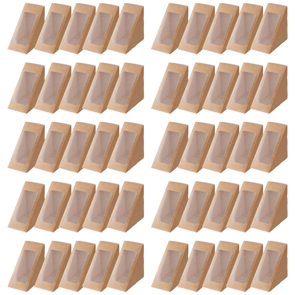 100PCS Sandwich Wedge Box Triangle Paper Container Cupcake Cake Box with Window - Cowhide