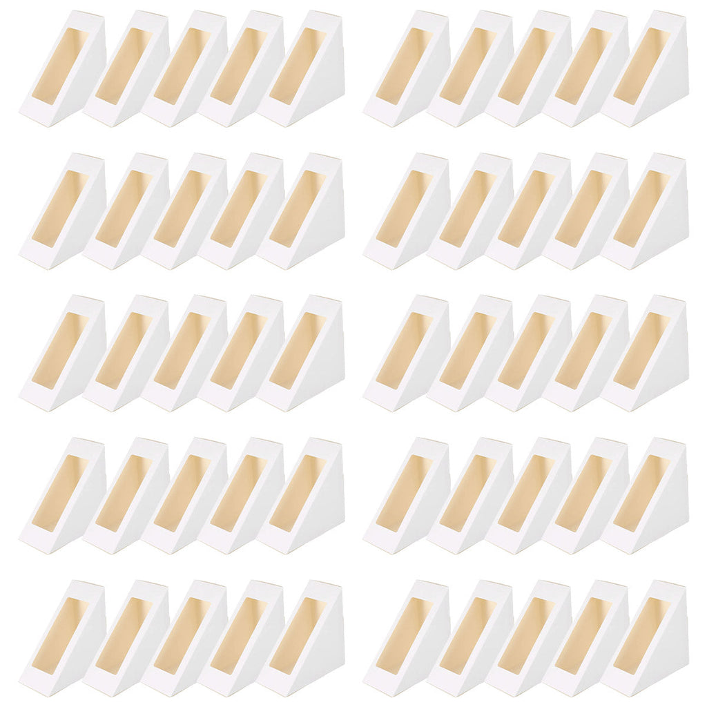 100PCS Sandwich Wedge Box Triangle Paper Container Cupcake Cake Box with Window - White
