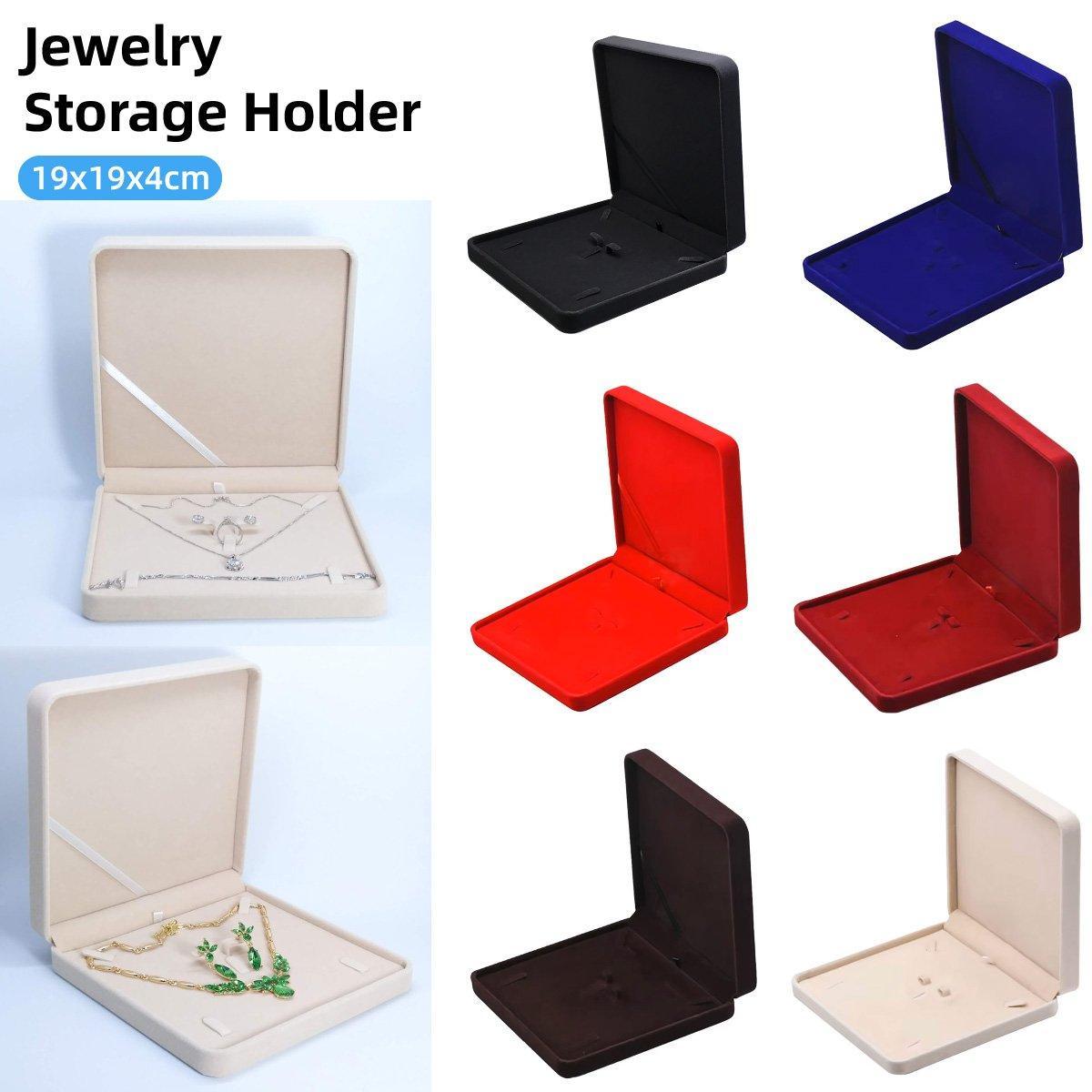 Flannel Jewelry Gift Box Necklace Ring Earring Bracelet Storage Display Case - Wine Red