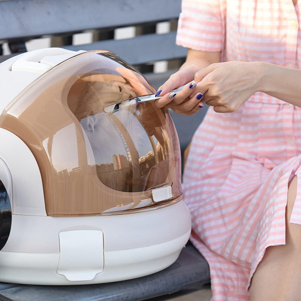 Portable Cat Carrier Space Capsule Large Capacity Aviation Travel Kitty Basket - Champagne